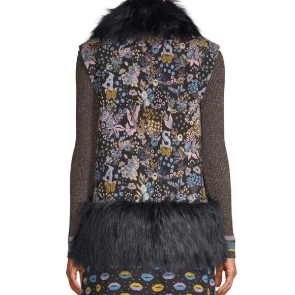 Sui by Anna Sui Colorful Tapestry Fur Vest L - Picture 3 of 17